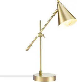 Electric x Novogratz 52887 18" Desk Lamp, Matte Brass Finish, Adjustable Height, Balance Arm, Rotary Switch on Shade, Modern Lighting for Bedroom or Office, E26 Base 50W Bulb by DT