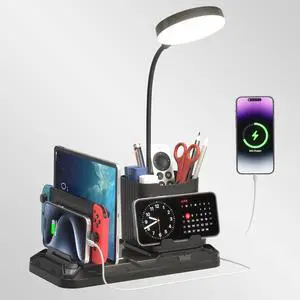 KDD Desk Lamp with USB A&C Charger Ports | Reading Desktop Light, Pen & Phone Holder, Adjustable Brightness Lights with Device Slots, 360° Gooseneck KDD Desk Lamp with USB A&C Charger Ports | Reading Desktop Light, Pen & Phone Holder, Adjustable Brightness Lights with Device Slots, 360° Gooseneck