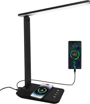 White crown LED Desk Lamp with 15W Wireless Charger & USB Port, Dimmable Table Lamp with 5 Lighting Modes, Sensitive Touch Control, Foldable & Portable Desk Light for Home, Office, Bedroom, Reading White crown LED Desk Lamp with 15W Wireless Charger & USB Port, Dimmable Table Lamp with 5 Lighting Modes, Sensitive Touch Control, Foldable & Portable Desk Light for Home, Office, Bedroom, Reading