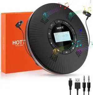 HOTT CD Player Portable with 4 Speakers Anti Skip Portable CD Player with 5.3 Bluetooth and FM Transmitter with Big LCD Screen Rechargeable 1800mAh Small CD Players with Headphones for Car Home Travel