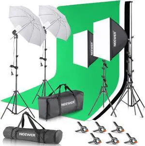 NEEWER Photography Lighting kit with Backdrops, 8.5x10ft Backdrop Stands, UL Certified 5700K 800W Equivalent 24W LED Umbrella Softbox Continuous Lighting, Photo Studio Equipment for Photo Video Shoot NEEWER Photography Lighting kit with Backdrops, 8.5x10ft Backdrop Stands, UL Certified 5700K 800W Equivalent 24W LED Umbrella Softbox Continuous Lighting, Photo Studio Equipment for Photo Video Shoot