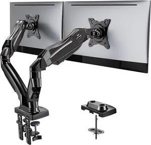 Dual Monitor Stand - Full Adjustable Monitor Desk Mount Swivel Vesa Bracket with C Clamp Grommet Mounting Base for 13 to 32 Inch Computer Screens - Each Arm Holds 4.4 to 19.8lbs