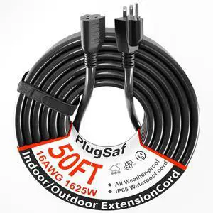 Black Outdoor Extension Cord 50 ft 16/3 Gauge Waterproof, Cold Weatherproof -58°F, Flame Retardant, Flexible 3 Prong Heavy Duty Electric Cord for Lawn Office,13A 1625W 16AWG SJTW, ETL Listed
