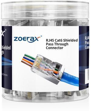 100-Pack RJ45 Cat6 Pass Through Connector Shielded RJ45 Modular Plugs for Solid or Stranded FTP/STP Ethernet Cable