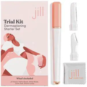Jill Dermaplane Razor Trial Kit | Facial Hair Removal Dermaplaning Kit Includes 1 Shave Wand, 2 Dermaplane Razors & Cleaning Cloth | Pre-Shave Magic Spray & Wipes Not Included