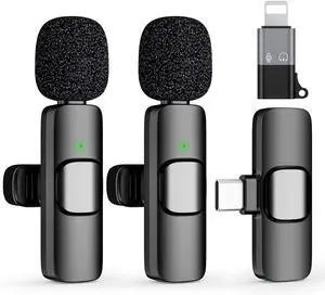 USB C Mini Wireless Lavalier Microphone for iPhone 15 16, iOS and Android Devices - Noise Reduction Lapel Mic for Recording, Clip on Mic, Omni Lav Mic for Video Recording, Tiktok, Youtube, Vlog