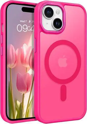 for iPhone 15 Case Magnetic iPhone15 Phone Case Compatible with MagSafe Translucent Matte Magnetic Cover Shockproof Women Girl Protective Cute Case for iPhone 15 6.1 Hot Pink
