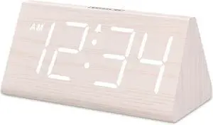 DreamSky Wooden Digital Alarm Clock for Bedroom - Living Room Desk Clock with Large Numbers, Bedside Nightstand Clock with USB Port, Adjustable Volume, Dimmer, DST, Office Wood Décor, Adapter Powered