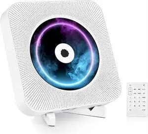 Portable Wall CD Players with 5.0 Bluetooth, Wall-Mountable CD Player with HiFi Speaker, USB Playback/AUX/FM Radio, Pull Cord Switch Design, Music Player with Remote Control, Home Audio Boombox