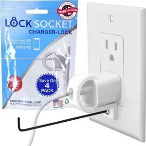 LOCK SOCKET USB Charger Lock 4/PK: Anti-Theft Child-Safe Lock System Compatible with Original iPhone Cube Chargers. Safety Device to Prevent Unplugging - Made in USA
