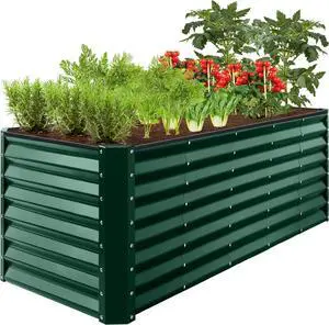 Best Choice Products 8x2x2ft Raised Outdoor Metal Garden Bed, Rectangular Planter Box for Herbs, Flowers, and Deep Root Vegetables w/ 240 Gallon Capacity - Dark Green