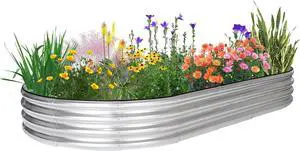 JERIA 8×4×1ft Oval Raised Garden Bed,Galvanized Raised Garden Bed Kit Outdoor Metal Gardening Planter Box for Vegetable, Fruits, FlowerHerbs