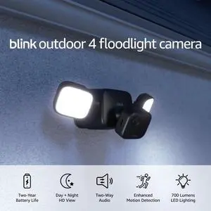 Outdoor 4 Floodlight Camera (newest model) Wire-free smart security camera 700 lumens two-year battery life HD live view enhanced motion detection Works with Alexa- 1 camera system