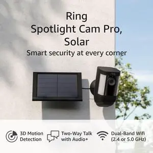 Ring Spotlight Cam Pro, Solar | 3D Motion Detection, Two-Way Talk with Audio+, and Dual-Band Wifi (2022 release) - Black