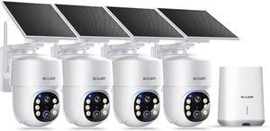 Gadpiparty SOLIOM- 5MP Security Cameras Wireless Outdoor, No Subscription,4-Cam Pack, Solar Powered Home Security Camera with 360° Auto Tracking, Pan & Tilt, 3K Color Night Vision,5G & 2.4G Router Co