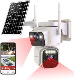 Gadpiparty Solar Security Cameras Outdoor Wireless,2.4G/5G WiFi Cameras for Home Security, Dual Lens PTZ Motion Zone,2-Way Audio,Night Vision,Weatherproof,SD/Cloud Storage