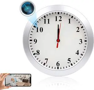 Hidden Spy Camera Wall Clock 1080P HD WiFi Clock Cameras Wireless Home Security Nanny Cam with Motion Detection Alarm Mini Video Recorder for Home and Office Surveillance, No Audio
