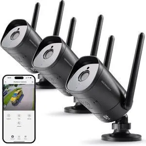 Gadpiparty Merkury Smart Outdoor Security Camera - 1080p HD, Motion Detection, 2-Way Audio, Night Vision, Weatherproof, Wireless Surveillance System, No Hub Required, 3-Pack