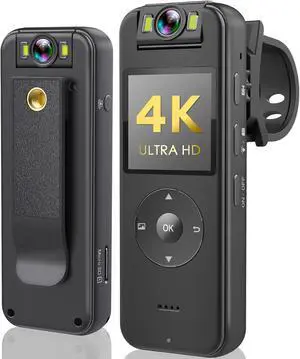 128GB Body Camera 4K 30FPS UHD Recording,1.4 in Screen Recorder Night Vision Lighting 6HR Battery Life Wearable Camcorder for Outdoor Riding,Home,Sports,Pet Records,Security,Travel Records