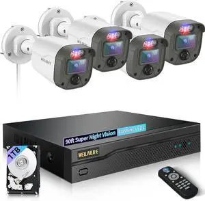 Gadpiparty 90ft Super Night Vision 5MP Outdoor Wired Security Camera System, Home Video Surveillance Systems, CCTV Cameras with DVR Recorder