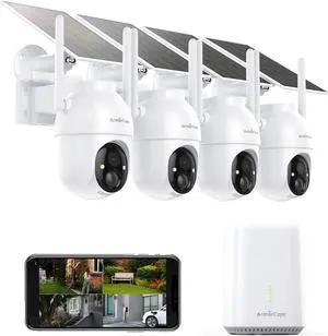 Security Cameras Outdoor Wireless,4 Cam-Kit,No Subscription,360° Pan & Tilt Home Security Cameras System,2K Color Night Vision