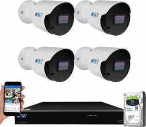 Gadpiparty GW Security 8 Channel NVR UltraHD 12MP 6K Face/Human/Vehicle Detection PoE Security Camera System with 4 x 6K 12MP IP Microphone Outdoor/Indoor Smart AI Bullet Cameras, Color Night Vision