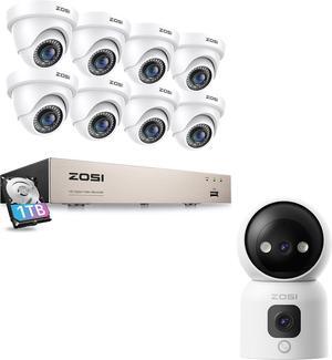 Gadpiparty ZOSI 3K Lite 8CH Security Camera System with 1TB HDD,AI Human/Vehicle Detection,80ft Night Vision,8CH 1080P HD-TVI DVR Recorder,8pcs Dome Cameras &C528D Indoor Camera