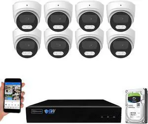 Gadpiparty GW Security 8 Channel 12MP NVR 4K Security Camera System with 8 x 8MP PoE Spotlight Color Night Vision Outdoor/Indoor Microphone Dome Cameras, Smart AI Human/Vehicle Detection