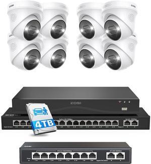Gadpiparty ZOSI 24CH 8pcs 4K PoE Security Camera System,16 Port 24CH 8MP NVR with 4TB HDD &16 Port Gigabit PoE Switch & 8 Port Gigabit PoE Switch, Face/Person/Vehicle Detection, for 24/7 Recording