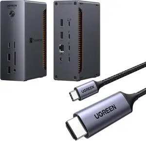 UGREEN Revodok Max Thunderbolt 5 Dock 13-in-1 120Gbps 8K & Dual 6K60Hz 140W Charging Bundle with USB C to HDMI Cable 4K@60Hz 6.6FT Thunderbolt 4/3 to HDMI for Home Office