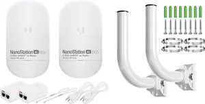 Wireless Bridge Ubiquiti LOCO5AC PRE-CONFIGURED, Bundle of 2 Nanostation LOCO 5AC and 2 Poles Kit, Point to Point Outdoor WiFi Bridge, Plugh and Play, 5GHz, 450+Mbps, 10+km Link Range, Network Bridge