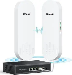 5KM Wireless Bridge System with 48V PoE Switch, Dual Gigabit Ports, and Long-Range Point-to-Point Transmission for Camera Power and Data Networking