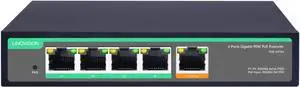 LINOVISION 4 Ports Gigabit PoE Passthrough Switch and PoE Extender with 90W PoE Input, IEEE802.3af/at/bt PoE Repeater, 1 in 4 Out POE Bosster, PoE Powerd Switch for IP Cameras, IP Phone