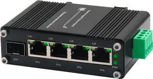 Mini Industrial 4-Port Gigabit Ethernet Switch - 10/100/1000T + 1 SFP Port, 12-48VDC Input, Rugged Design, DIN-Rail/Wall Mount, Wide Temp Range