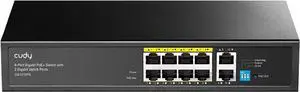 Cudy 8 Port Gigabit PoE Switch, 120 Watts PoE Budget, 8 10/100/1000Mbps PoE+ Ports, 2 Gigabit Uplink Ports , 802.3at, 802.3af, 1/2 (+), 3/6 (-), Fanless, Plug and Play, GS1010PE
