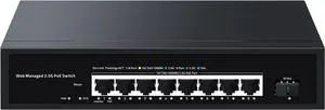 8 Port 2.5Gb Web Managed POE Switch with 10G SFP+,GoodTop 2.5 Gigabit Easy Managed 150W Active POE Switch,IEEE802.3af/at,Metal Fanless Home Lab Network Switch
