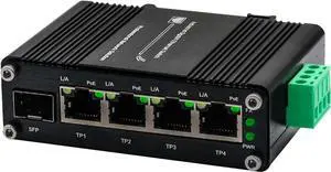 Mini Industrial 4-Port 10/100/1000T PoE+ & 1-Port 100/1000X SFP Gigabit Ethernet Switch - Wide 12~48VDC Input with Voltage Booster, DIN-Rail/Wall-Mount, IP40 Rugged Design
