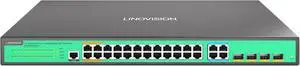 LINOVISION 24 Ports L2 Managed PoE Switch, Full Gigabit PoE++ Switch, Built-in 370W Power with 4* BT 90W & 20* AT 30W Ports, Sufficient for All IEEE 802.3 af/at/bt Devices, Supports QoS, VLAN, IGMP...