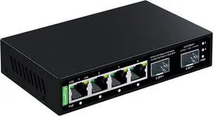 6 Port 2.5Gb Unmanaged POE Switch,4 x 2.5GbE POE Ports,2 x 10G SFP+ Slot,GoodTop Plug and Play,IEEE802.3af/at, 65W Metal Fanless Homelab 2.5G PoE Switch for Wi-Fi 6/6e AP