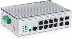 Binardat Industrial 12 Port Full Gigabit Solar POE Managed Switch,Input DC8V-57V to DC48V Voltage Booster, IEEE802.3af/at POE 240W, Web/CLI L3 Managed Ring DIN-Rail IP40 Switch