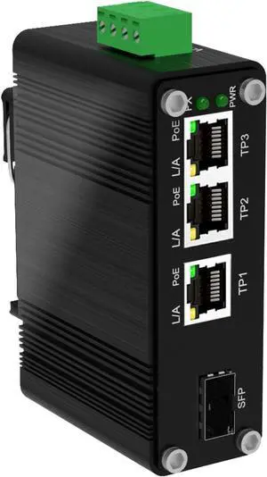 3 Ports PoE Gigabit Industrial Ethernet Switch PoE+ Fiber Switch with 100/1000M SFP IEEE 802.3at PoE Supporting Din-Rail 12~48V DC Input