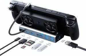 Docking Staion for Steam Deck/ROG Ally/Legion Go,10 in 1 Double Fan Steam Deck Dock.1000Mbps Ethernet,3.0 PD100W Charging,HDMI 2.0 4K@60Hz.6 USB Port. SD/TF Double Card Slot Steam Deck Dock.