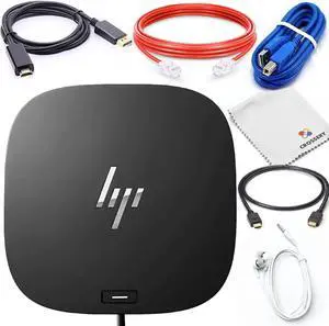 HP Docking Station G5 Bundle - Includes USB-C G5 26D32AA Dock, HDMI, USB A/B & Ethernet Cables, Earbuds, Cleaning Cloth - Ideal for HP Laptops - Dual Monitor/Charging Capable - Business Ready - New