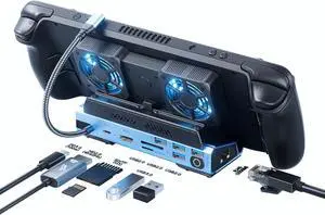 Docking Staion for Steam Deck/ROG Ally/Legion Go,13 in 1 Double Fan Steam Deck Dock.1000Mbps Ethernet, PD100W Charging,SD/TF Double Card SlotsHD 2.0 4K@60Hz4 USB Port. Slot Steam Deck Dock.