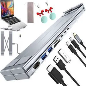 8-in-1 USB-C Laptop Stand, 2025 New 8 in 1 Laptop Stand with Docking Station, Adjustable Laptop Docking Station Stand with 4K HDMI, 2 USB 3.0, Pd 100w, Plug &Play, for Home Offices Desks Cafés (1PC)