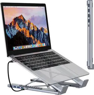 Civilizek 8-in-1 USB-C Laptop Stand, Upliftjoys 8 in 1 Laptop Stand with Docking Station, Laptop Docking Station Stand with 4K HDMI, 2 USB 3.0, 2 USB-C PD 100W, Adjustable Dock for Offices (5-in-1)