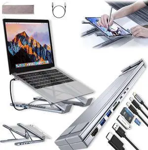 Civilized 8-in-1 USB-C Laptop Stand, Civilizek Laptop Stand Docking Station USB C Hub, All-in-One Foldable Portable Tablet Stand with 4k Hdmi, 2 USB 3.0, Pd 100w for Home/Offices/School (1pc)