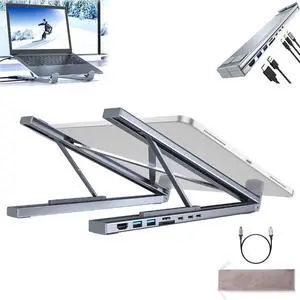 8-in-1 USB-C Laptop Stand, 2025 New 8 in 1 USB C Laptop Docking Station Stand, Portable All-in-One 8-Port, Type C Hubs Adapter with 4K HDMI, 2 USB 3.0, Pd 100w, Universal for Home Offices (1pc)