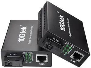 BiDi Gigabit Single Mode SC Media Converter, 10/100/1000M Fiber to Ethernet Converter, 1000Base-FX Single SC to 10/100/1000Base-T/TX RJ45, Built-in Fiber Module, SMF, 1310/1550nm, 20km, 1 Pair