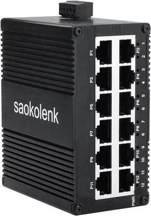 12 Port Industrial Unmanaged Gigabit Ethernet Switch,12 Port RJ45 10/100/1000Mbps Din Rail Mount Ethernet Switch,Wall Mounts Network Switch,-40°F to 167°F,IP40 Aluminium Shell (Non-PoE)